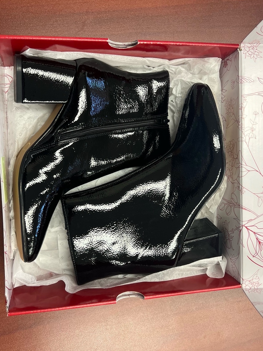 Journey Black Patent Block Heel Ankle Boots